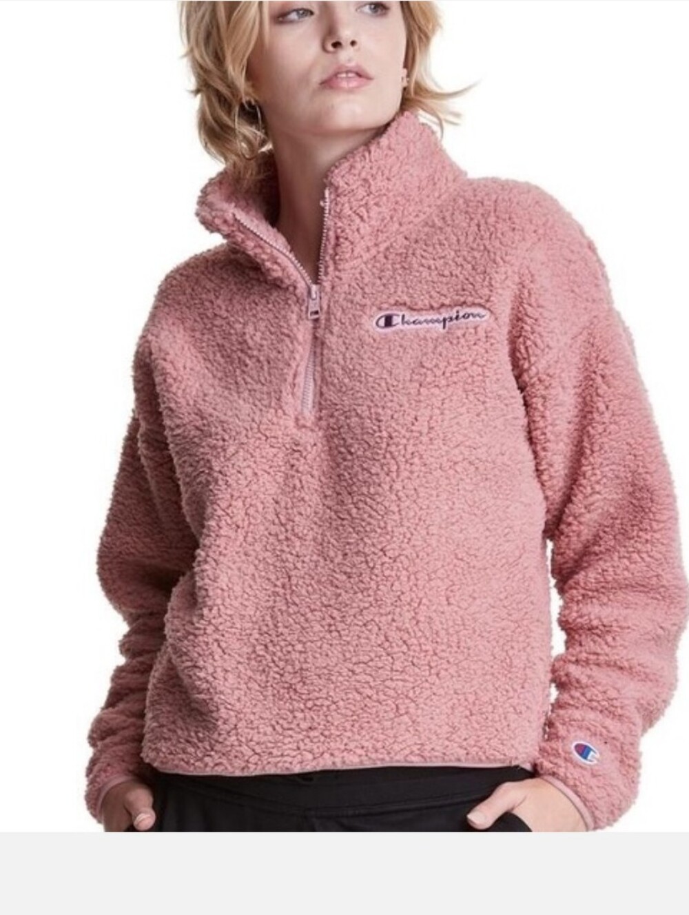 Champion Pink Sherpa Quarter Zip Pullover Teddy Fleece Small